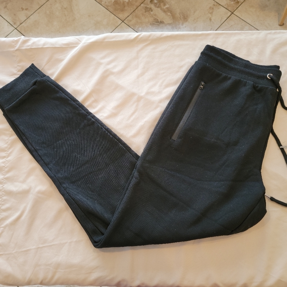 J.Come Men's Black Zippered Pockets Jogger‎ Pants